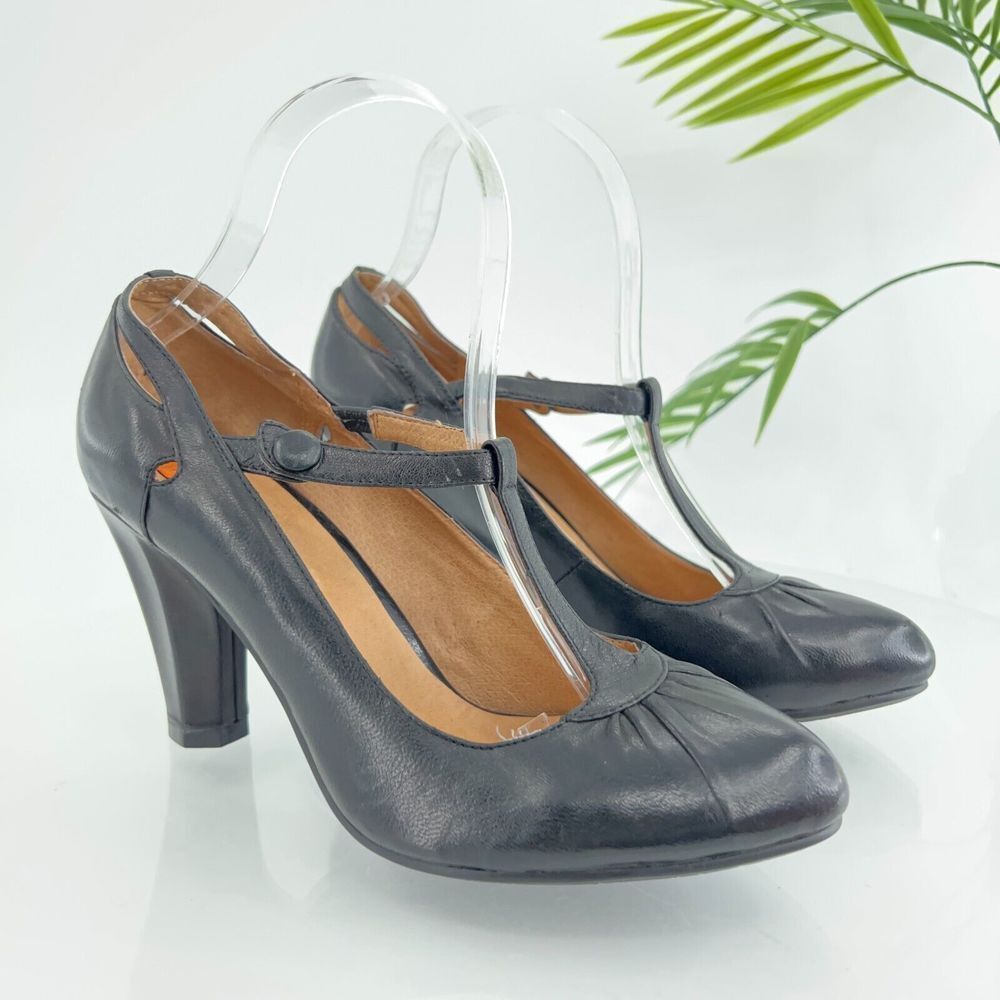 Miz Mooz Goldie Women's Mary Jane Pump Size 7 Retro Cone Heel Black Leather